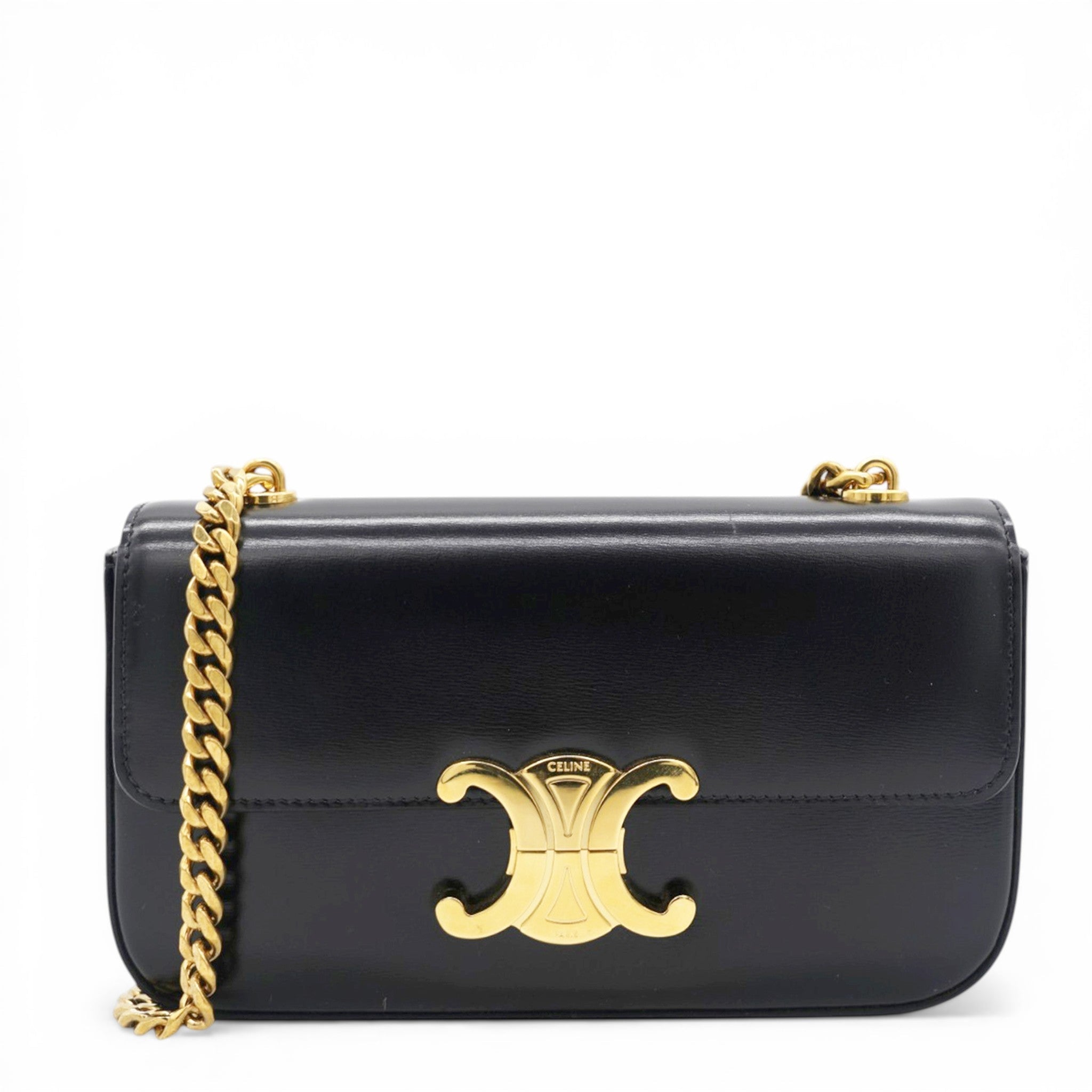 Shiny Leather Triomphe Shoulder Bag Black