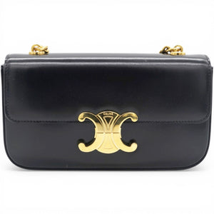 Shiny Leather Triomphe Shoulder Bag Black