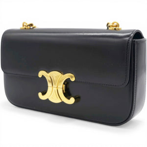 Shiny Leather Triomphe Shoulder Bag Black