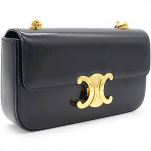Shiny Leather Triomphe Shoulder Bag Black