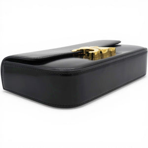 Shiny Leather Triomphe Shoulder Bag Black