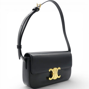 Shiny Leather Triomphe Shoulder Bag Black