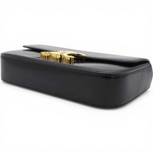 Shiny Leather Triomphe Shoulder Bag Black