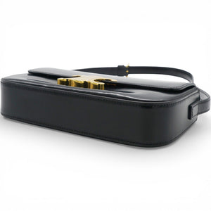 Shiny Leather Triomphe Shoulder Bag Black