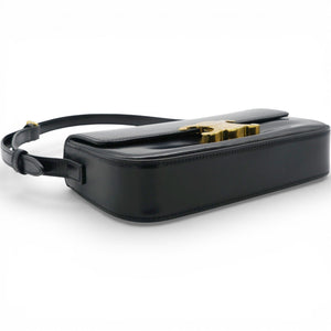 Shiny Leather Triomphe Shoulder Bag Black