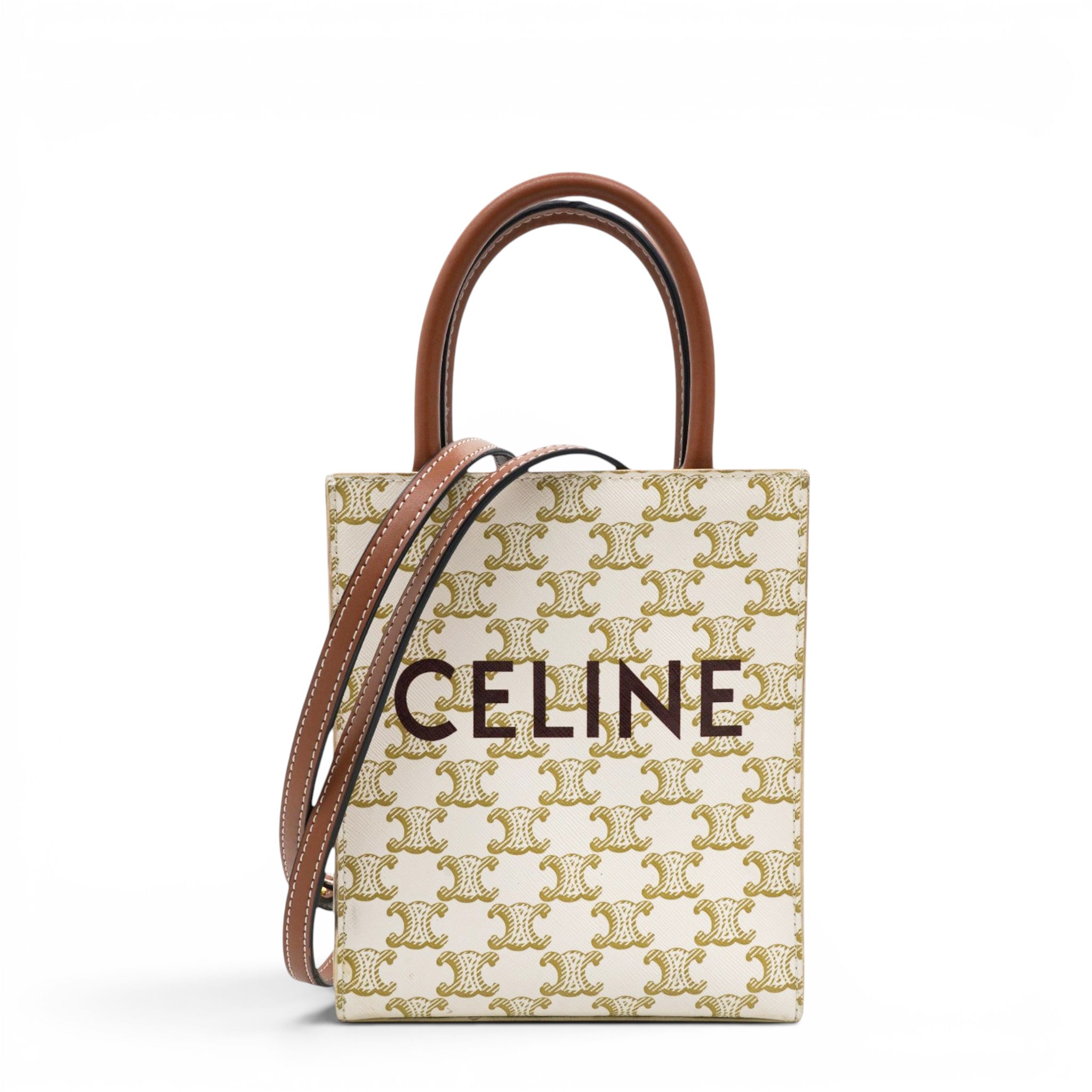 Triomphe Canvas Calfskin Mini Vertical Cabas White