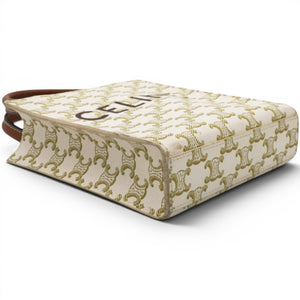 Triomphe Canvas Calfskin Mini Vertical Cabas White