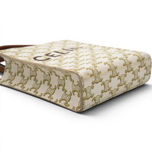 Triomphe Canvas Calfskin Mini Vertical Cabas White