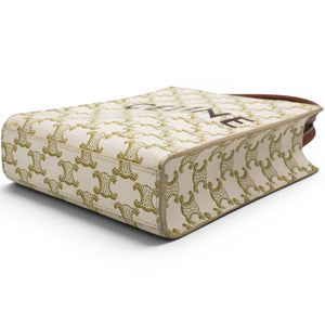 Triomphe Canvas Calfskin Mini Vertical Cabas White