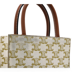 Triomphe Canvas Calfskin Mini Vertical Cabas White
