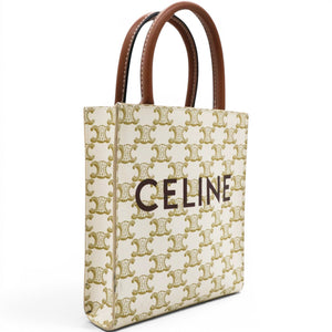 Triomphe Canvas Calfskin Mini Vertical Cabas White