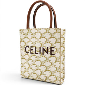 Triomphe Canvas Calfskin Mini Vertical Cabas White