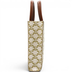 Triomphe Canvas Calfskin Mini Vertical Cabas White