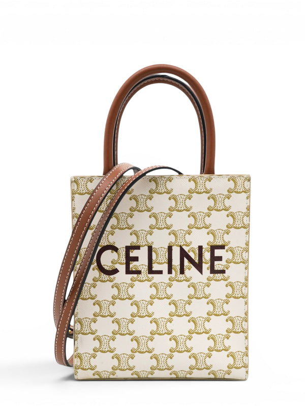 Triomphe Canvas Calfskin Mini Vertical Cabas White