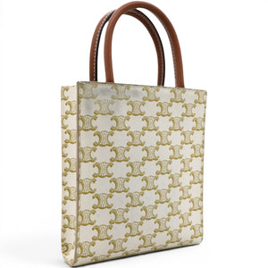Triomphe Canvas Calfskin Mini Vertical Cabas White