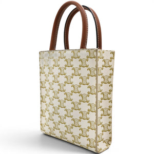 Triomphe Canvas Calfskin Mini Vertical Cabas White