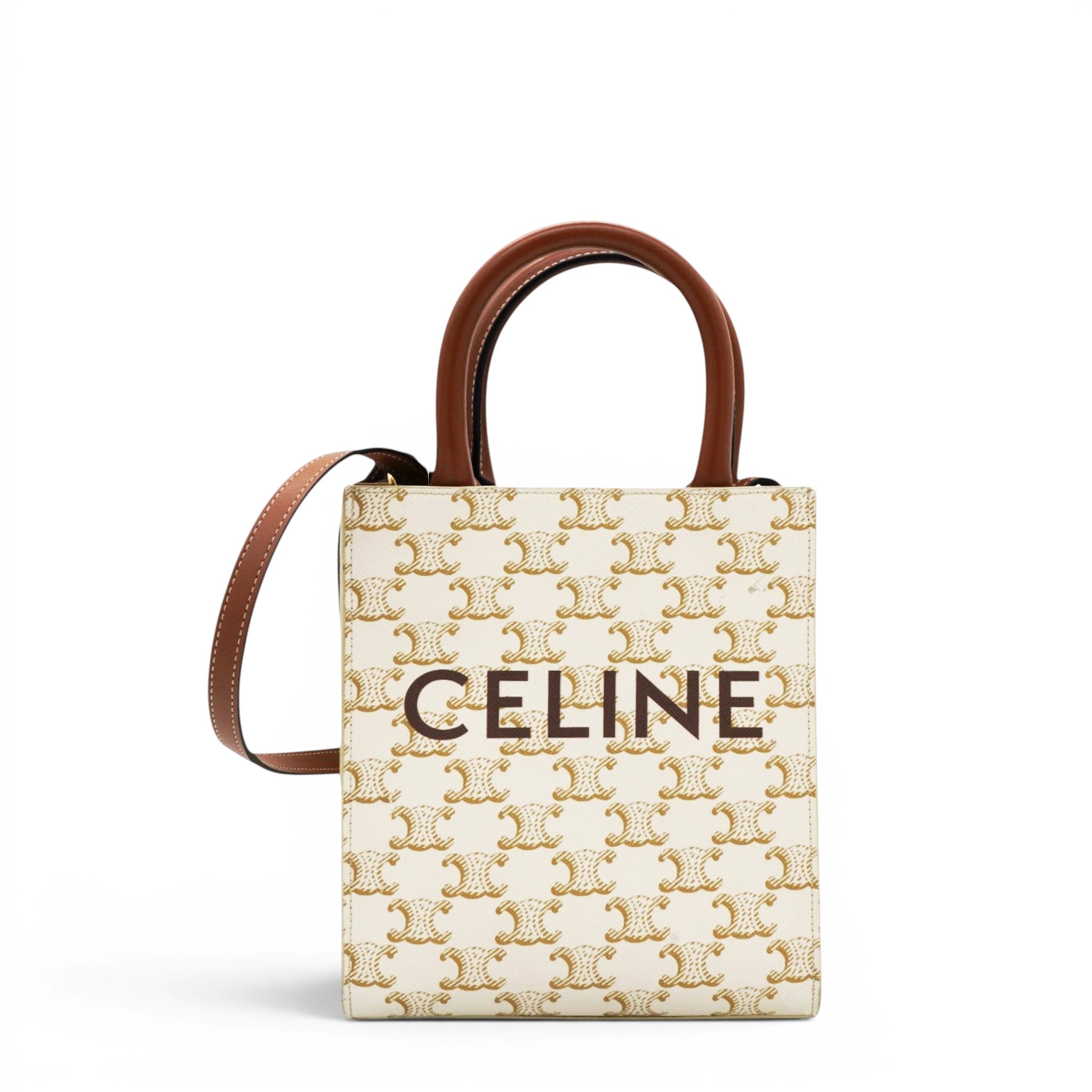 Triomphe Canvas Mini Vertical Cabas White