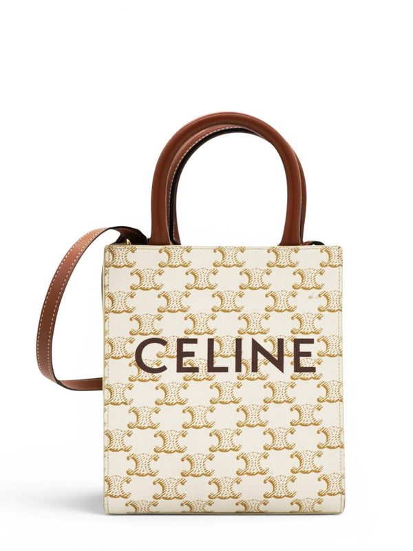 Triomphe Canvas Mini Vertical Cabas White