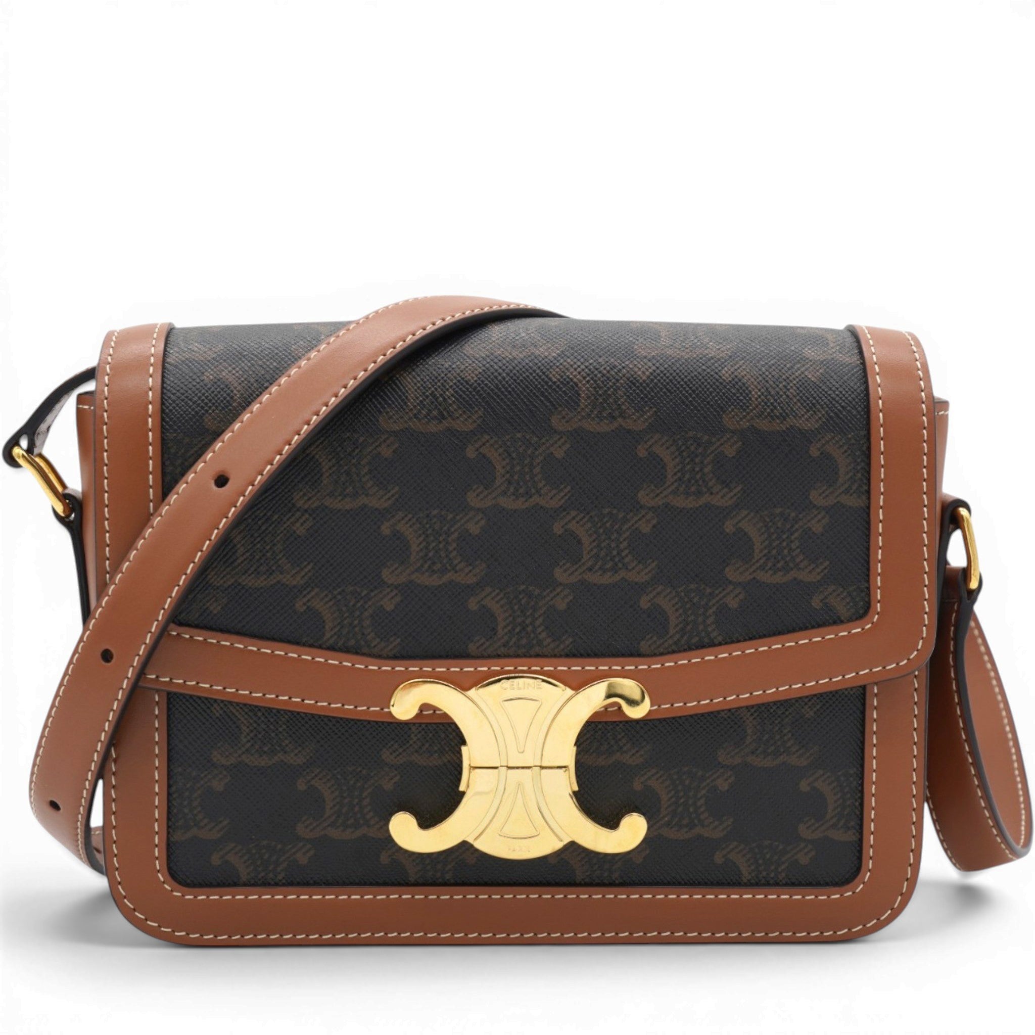 Celine Triomphe Canvas Triomphe Bag Tan