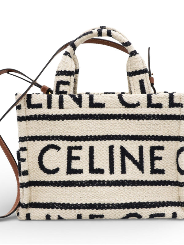 White/Black Canvas Fabric Cabas Thais Tote Bag