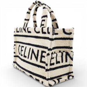 White/Black Canvas Fabric Cabas Thais Tote Bag