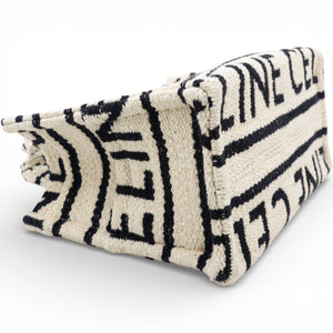White/Black Canvas Fabric Cabas Thais Tote Bag