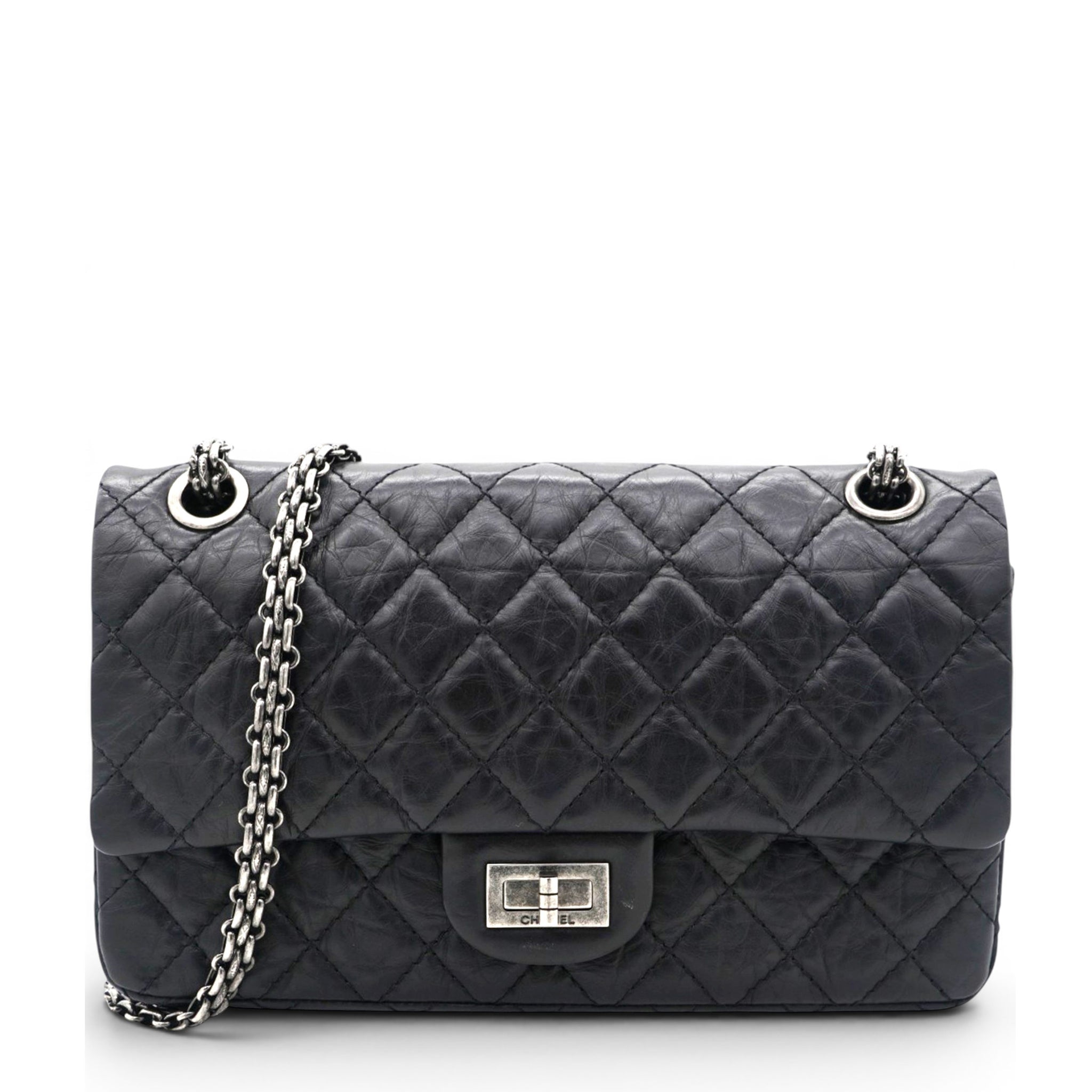 Aged Calfskin Quilted 2.55 Reissue 227 Flap Black
