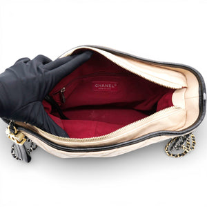 Aged Calfskin Quilted Medium Gabrielle Hobo Beige Black