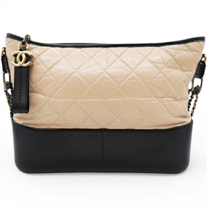 Aged Calfskin Quilted Medium Gabrielle Hobo Beige Black