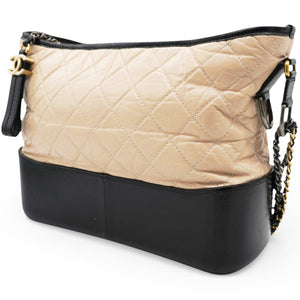 Aged Calfskin Quilted Medium Gabrielle Hobo Beige Black