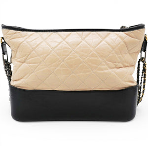 Aged Calfskin Quilted Medium Gabrielle Hobo Beige Black