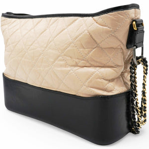 Aged Calfskin Quilted Medium Gabrielle Hobo Beige Black