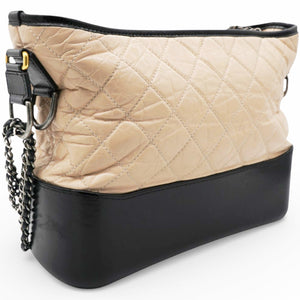 Aged Calfskin Quilted Medium Gabrielle Hobo Beige Black