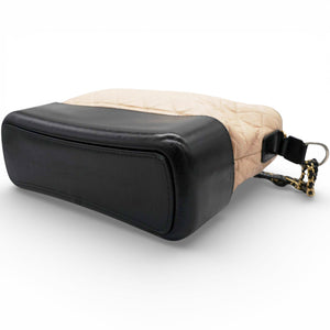 Aged Calfskin Quilted Medium Gabrielle Hobo Beige Black