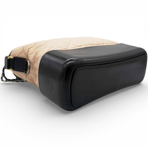 Aged Calfskin Quilted Medium Gabrielle Hobo Beige Black