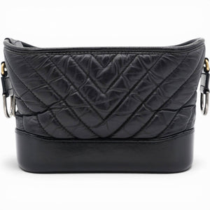 Aged Calfskin Quilted Small Gabrielle Logo Hobo Black