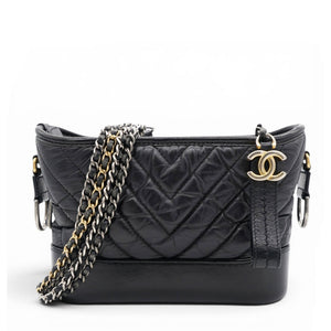 Aged Calfskin Quilted Small Gabrielle Logo Hobo Black