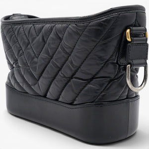 Aged Calfskin Quilted Small Gabrielle Logo Hobo Black