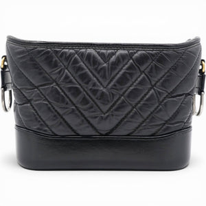 Aged Calfskin Quilted Small Gabrielle Logo Hobo Black