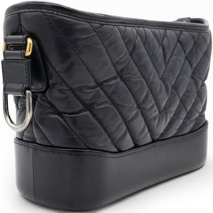 Aged Calfskin Quilted Small Gabrielle Logo Hobo Black
