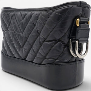 Aged Calfskin Quilted Small Gabrielle Logo Hobo Black