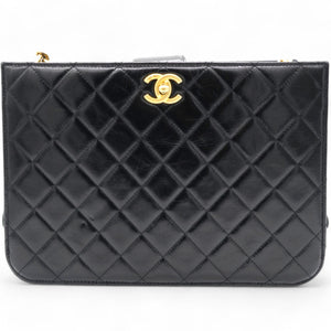 Black Leather Straight-Lined Shopper Tote