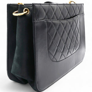Black Leather Straight-Lined Shopper Tote