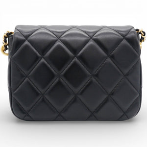 Black Pearl Chain Mini Flap Bag Gold Hardware