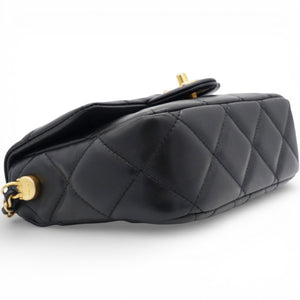 Black Pearl Chain Mini Flap Bag Gold Hardware