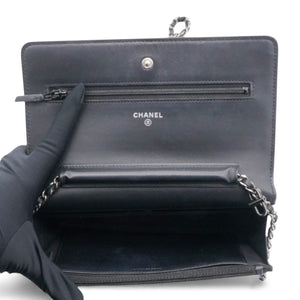 Black Quilted Patent Leather Classic WOC Clutch Bag