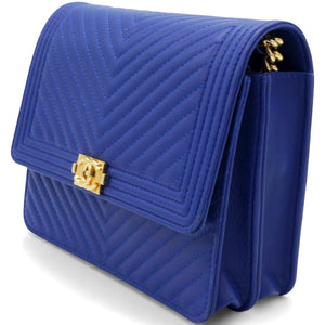 Boy Clutch With Chain Chervon Lambskin Blue