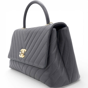 Caviar Chevron Quilted Medium Coco Handle Flap Black