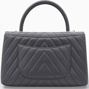 Caviar Chevron Quilted Medium Coco Handle Flap Black