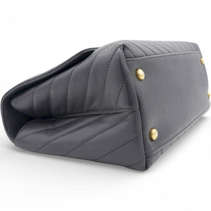 Caviar Chevron Quilted Medium Coco Handle Flap Black
